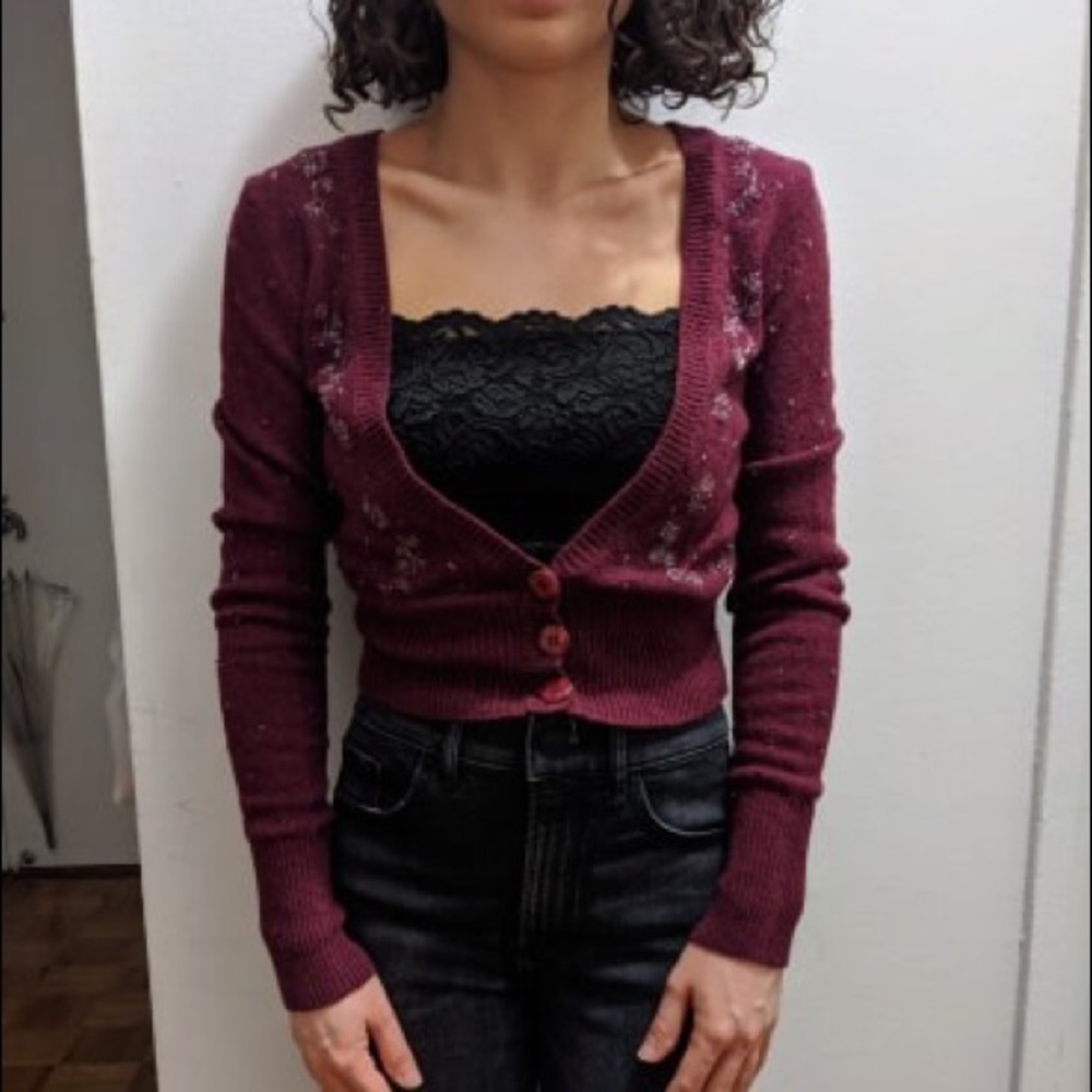 AE Beaded Cropped Sweater Cardigan